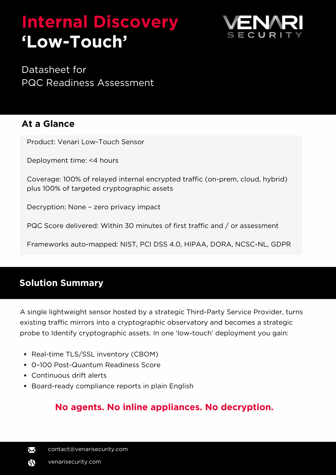 Venari Internal Discovery 'Low-Touch' Datasheet